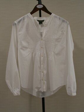 Eddie Bauer women's White Pintuck Blouse Size L